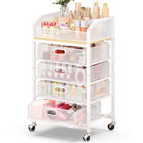 Goovilla Rolling Makeup Organizer Cart with Drawers, 5 Tier Metal, White - color: White, size: 5 Tier