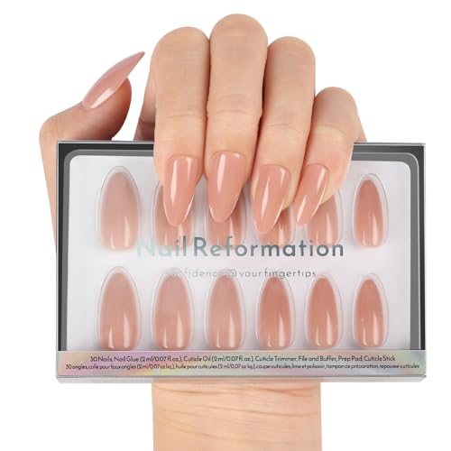 Nail Reformation Press On Nails, Trench Coat Medium Almond 15 Sizes 30 Pcs - color: Trench Coat