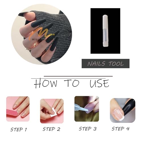 MISUD Press on Nails - Long Coffin Fake Nails with Goth Black, Acrylic Gothic Matte Solid Color Design 24 pcs - color: 019A05-11Black