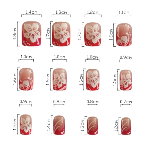 RTKHFZE Short Press on Nails French Tip Nails Press Ons Square Fake Nails with Pink and white Floral Designs False Nails Full Cover Acrylic Nail for Women and Girls 24Pcs - color: style015