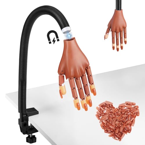 Magnetic Practice Hand for Acrylic Nails, Detachable Nail Hand for Beginner - color: Brown-Magnetic practice hand with 100pcs tips