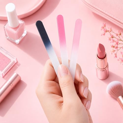 3 Pack Glass Nail Files and Nailbrush, Glass Fingernail Files