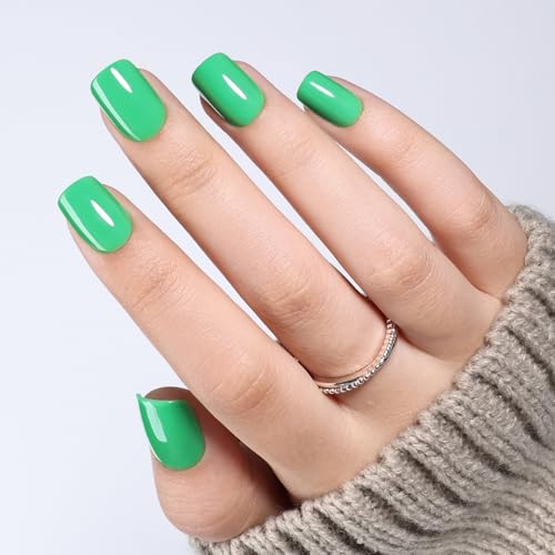 Green Press On Nails Square - Green Short Square Fake Nails - color: 6E - Fresh Green