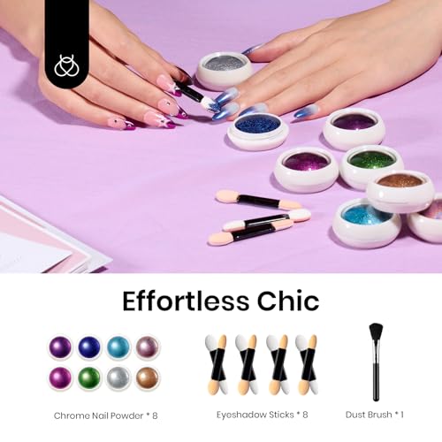 Beetles 8 Colors Chrome Powder for Gel Polish Nails Mirror Effect - color: A - Multicolor Mirror-8