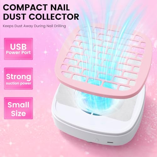 Nail Drill Kit with Mini Dust Collector and Pink Storage Bag for Beginners - color: Pink