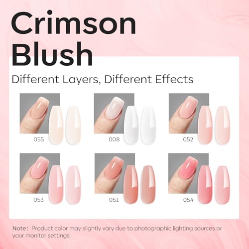 modelones Builder Nail Set, Base Colors 8-in-One Jelly Nude,6 Colors - color: Builder Crimson Blush Translucent