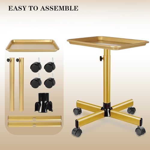 Salon Tray, Gold Salon Rolling Tray, Salon Tray Cart on Wheels - color: Gold