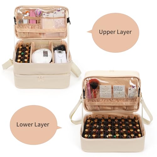 Nail Polish Organizer Bag Holds 50+ Bottles (15ml/0.5 fl.oz) &UV Nail Lamp - color: 05-Leather White, size: 50 Bottles