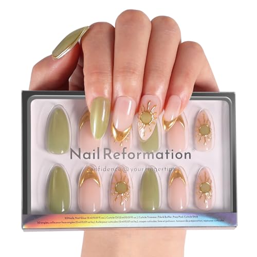 Nail Reformation Press On Nails, Emerald Green Medium Almond 30 Pcs - color: Sun & Sky