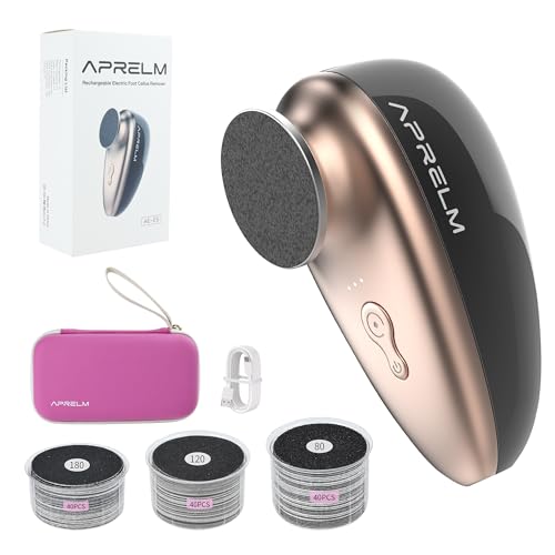 APRELM Rechargeable Electric Foot Callus Remover with 3-Sizes 120Pcs Sandpapers, Professional 1000RPM Electric Foot File with Organizer, Pedicure Tools Gifts for Women Men (E5 Black-Gold) - color: Black-gold