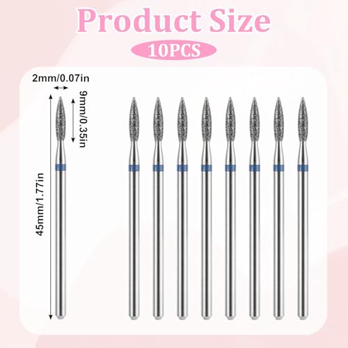 10 Pcs Diamond Flame Cuticle Drill Bits with Case 3/32'' Cuticle Clean Drill Bit Cuticle Nail Drill Bits Electric Nail File Machine Cuticle Bit Manicure Pedicure Polishing Kit for Nail Salon Manicure