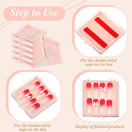 Landhoow 15 Pcs Press on Nail Box, Acrylic Display Case,Pink - color: Pink