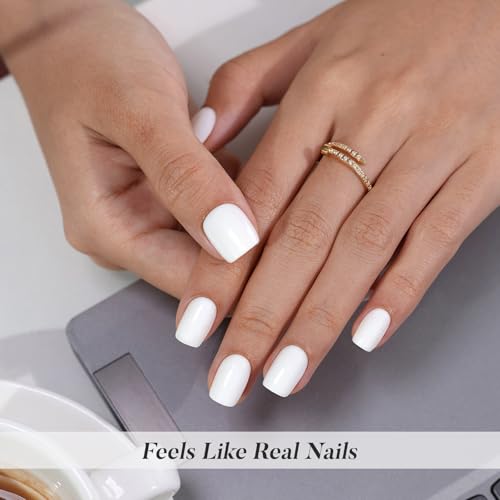 SHANGMENG Halloween Press on Nails, Square Short White Fake Nails, Soft Gel - color: Classic White