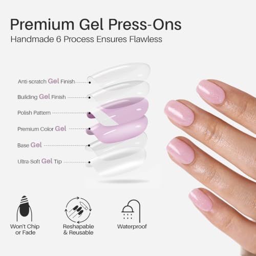 SHANGMENG Press on Nails, Square Short Pink Glitter Fake Nails, Soft Gel - color: Pink Sugar Cube