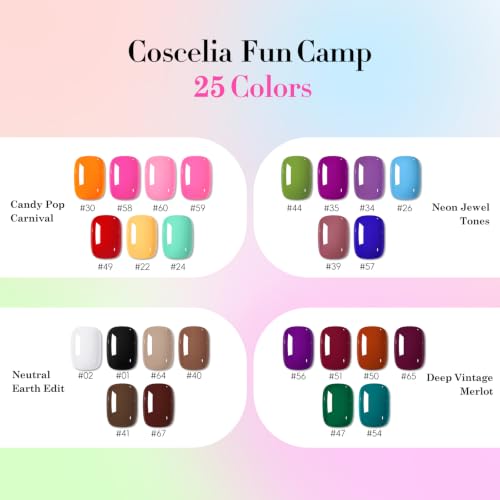 COSCELIA Gel Nail Polish Set 25 Colors Red Pink White All Seasons Nail Gel with Nail Lamp Base Top Coat Long-Lasting Nail Gel Manicure Kit Gift for Women - color: All