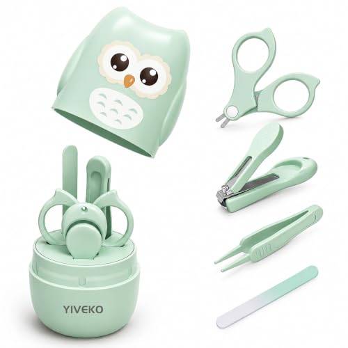 Baby Nail Kit, 4-in-1 Baby Nail Care Set with Cute Case, Baby Nail Clippers, Scissors, Nail File & Tweezers, Baby Manicure Kit and Pedicure kit for Newborn, Infant, Toddler, Kids-Owl Green - color: Green