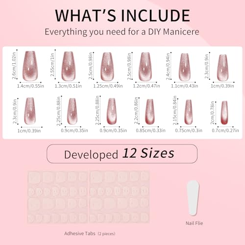 Red Cat Eyes Press On Nails,12 Sizes - 24 Pcs Soft Gel Medium Coffin Fake Nails Kit with Nail Glue, Natural Reusable Stick On False Nails for Women and Girls (Skycloud Red Nails) SK0980 - color: SK0980-Red