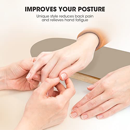 Nail Arm Rest, Professional Adjustable Height Nail Arm Rest Solid Wood with PU Leather Soft High-Density Sponge, Hand Rest for Nails(BEIGE)