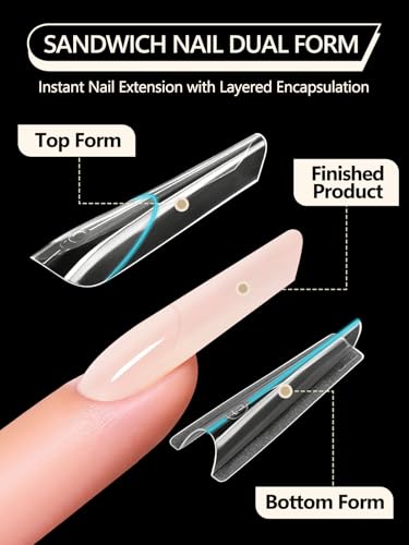 EBANKU Sandwich Dual Forms for Polygel: Square Nail Form & Acrylic Nails - color: Long Oval