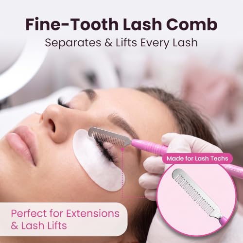 Curved Cuticle and Eyebrow Scissors with Eyelash Comb, Pink - color: Ss-csp-02