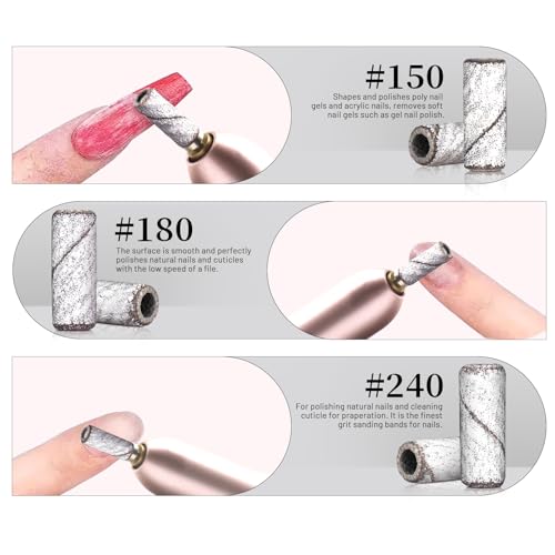 100pcs 240 Grit Small Sanding Bands for Nail Drill with 2pcs 3/32’’ Upgrade Mandrels Bits, Mini Sanding Bands for Nail Drill for Manicure Nail Salon and Nail Enthusiasts Use, White - size: 100Pcs 240 Grit-White