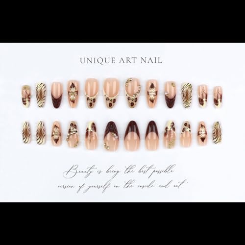 Fall Medium Almond Press on Nails - Brown French Tip - color: D-59