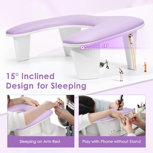 Big Arm Rest for Nails Tech, U-Shaped, for Acrylic Nails, Purple - color: 1nd Gen Purple