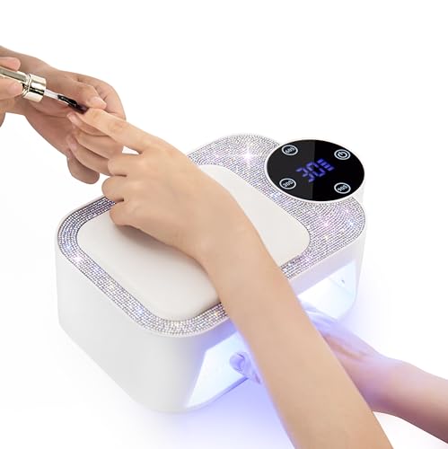 Cordless UV LED Nail Lamp with Arm Rest, Rechargeable Wireless Gel Polish Dryer for Mobile Tech, 2-in-1 Portable Curing Light with Soft Hand Pillow, High Capacity Battery, White