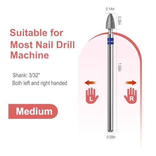Diamond Nail Drill Bits Pro Cuticle Drill Bit Nail Buffer Bit Russian Electric Bits for Under Nail Dead Skin Cleaning Cuticle Remove Nail Art Design Manicure and Pedicure (Medium) - size: 0.28x0.14in Medium
