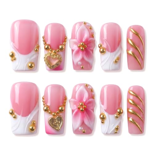 Handmade Press on Nails Medium Square White French Tip Fake Nails - color: style3