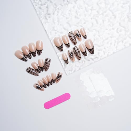 Halloween Spider Press on Nails Almond Goth Black Fake Nails 24Pcs - color: Halloween 6