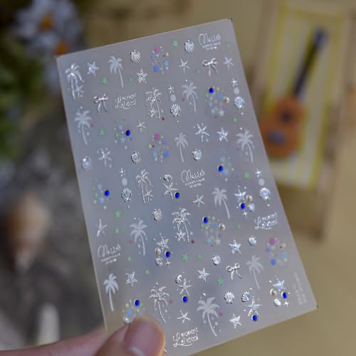 5D Embossed Flower Stickers for Nail Art White Floral Self-Adhesive Pearls Nail Art Decals for Women Nail Supplies Art Design Stickers (to5792_S) - style: to5792_S