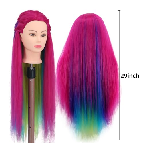 Mannequin Head with Hair 29'' Cosmetology Mannequin Heads for Braiding - color: Rose Red Series