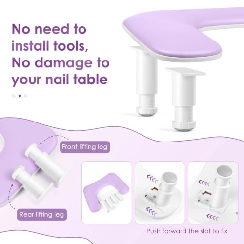 Manicure Arm Rest for Nails Tech: U-shaped Adjustable Nail Armrest - Purple PU Leather Hand Stand Rest for Manicurists - color: Purple-U2