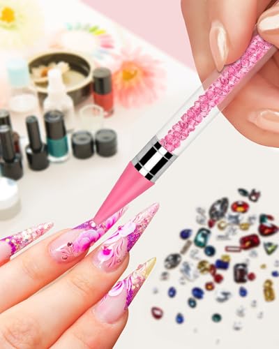 Rhinestone Picker Tool Set,Rhinestone Applicator Tool,Rhinestone Picker Dotting With 4 Extra Pink Replaceable Wax Head and 2 Tweezer (Pink A) - color: Pink A