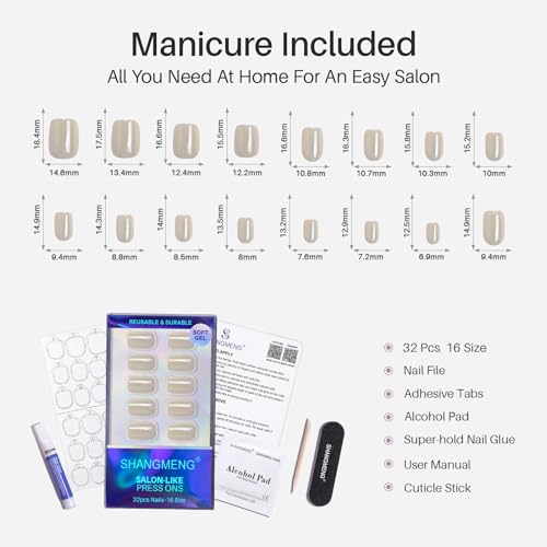 SHANGMENG Halloween Press on Nails, Short Square White Chrome Fake Nails - color: Pearl White