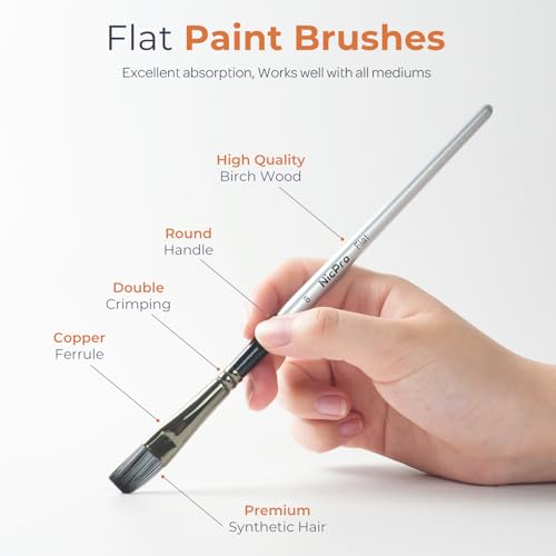 Nicpro 10 PCS Flat Paint Brush Set, Paint Brushes for Acrylic Painting - size: 10PCS - Flat