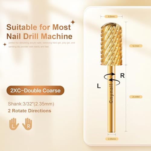 3/32" Large Smooth Barrel Safety Nail Drill Bit for Gel & Acrylic Removal - color: Gold L-S Barrel, size: 2XC
