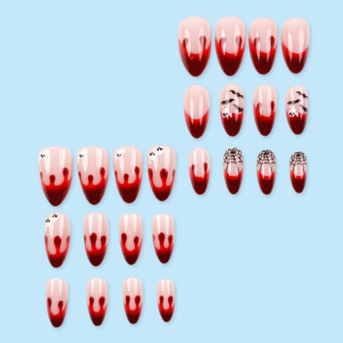 Medium Almond Press on Nails Halloween Red French Tip Fake Nails - color: Style 6
