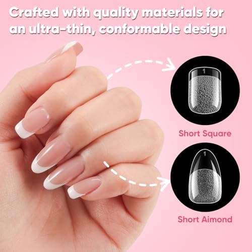 Full Cover Acrylic Nail Tips with Glue,240Pcs Almond & Square Nail Tips Kit