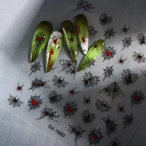 4 Sheets Halloween Bloody Nail Stickers Eyeball Spider Web Nail Decals - color: Multicolor5