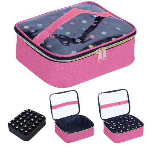 Small Clear Nail Polish Case Holds 30 bottles(15ml-0.5fl.oz) Nail Polish Organizer Multifunctional Nail Polish Bag organizer, Cosmetic Travel Makeup Cases for Women, RoseRed - color: Rose Red 30B, size: 1Pcs-30 bottles
