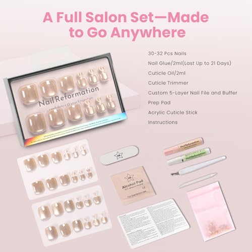 Nail Reformation Press On Toenails, Champagne Short Square Fake Toe Nails - color: Moonstone Shimmer