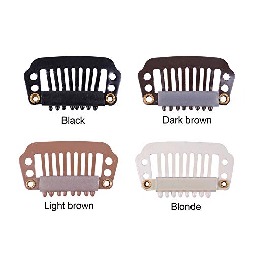 YANTAISIYU 24pcs/28mm 8-teeth Metal Wig Clips with Rubber Snap Clips for Wig Hairpiece Hair Extension Accessories (Black) - color: Black, style: 28mm