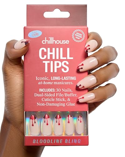 Chillhouse Chill Tips Signatures Press On Nails Kit, Bloodline Bling - 30 Nail Shapes & Sizes, Dual-Sided Buffer & File, Cuticle Stick & Glue - Long-Lasting Nail Art Manicures - color: Bloodline Bling