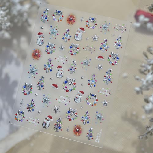 1 Sheet Christmas Nail Art Stickers 5D Embossed Colorful Lights Christmas Tree Nail Stickers Self-Adhesive Snowmen Stars Christmas Wreath Nail Supplies for Women Winter Holiday Acrylic DIY Nail Decor - color: Polka Dots Xmas Tree