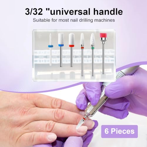 3/32'' 6Pcs Nail Drill Bits Set Ceramic for Acrylic Gel & Cuticle Removal - color: 6Pcs Ceramic Bit Sets