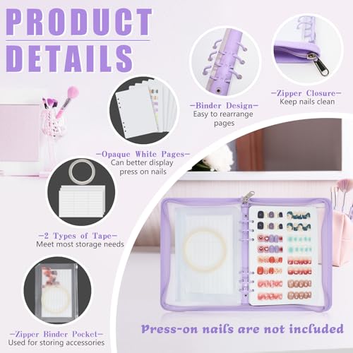 KEIFIN A5 Press On Nail Book Display Storage Organizer Binder, Purple - color: PURPLE