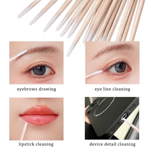 200pcs Double-head Pointed Tip Cotton Swabs with Wooden Sticks - color: White