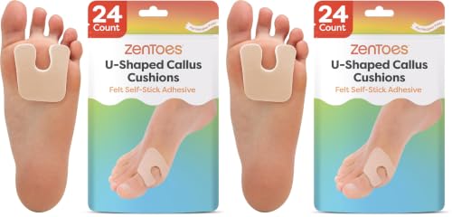 ZenToes U-Shaped Felt Callus Pads | Protect Calluses from Rubbing on Shoes | Reduce Foot and Heel Pain | Pack of 48 | 1/8” Self-Stick Pedi Cushions - color: Beige, size: 24 Count (Pack of 2)